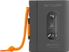 A gray portable cassette player with an orange lanyard and orange accents. Voir les images du produit