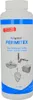A white plastic bottle of drain cleaner with blue accents and graphics. Produktbild-Vorschau
