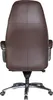 The back view of a brown leather office chair with a silver base and wheels, isolated on a white background. Produktbild-Vorschau