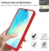 A hand holding a red phone case with a screen protector. Produktbild-Vorschau