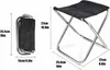 A collage showing a folded and unfolded portable camping stool with dimensions indicated. Produktbild-Vorschau
