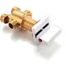 A close-up studio shot of a brass and chrome bathtub faucet valve with a white handle. Voir les images du produit