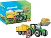 A Playmobil Country tractor with trailer and hay bales, shown both on its packaging and as a separate product shot. Voir les images du produit