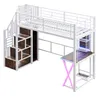 A white metal loft bed with integrated desk and stairs against a white background. Anteprima dell’immagine prodotto