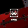 A close-up marketing image showing a car mount accessory with a travel icon and text. Produktbild-Vorschau