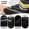 A collage of images showing the features and structure of a black storage ottoman. Podgląd zdjęcia produktu