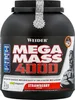 A black plastic tub of Weider Mega Mass 4000 strawberry flavored protein powder. Produktbild-Vorschau