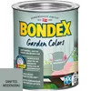 A can of Bondex Garden Colors paint with a swatch of the color 'Sanftes Weidengrau' in the foreground. Produktbild-Vorschau