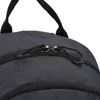 A close-up view of the zippers and straps of a backpack. Voir les images du produit