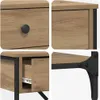A collage of close-up images showing details of a wooden console table with black metal accents and a drawer. Náhľad obrázku produktu