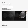 A black induction cooktop with four cooking zones and a pot on one of the zones. Text and a logo are present on the left side of the image. Produktbild-Vorschau