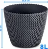 A dark gray knitted-look planter pot with dimensions indicated. Anteprima dell’immagine prodotto