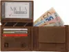 An open brown leather wallet with euro banknotes and cards inside. Produktbild-Vorschau
