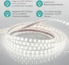 A coiled LED strip light with descriptive text boxes above it. Produktbild-Vorschau