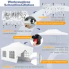 Instructions for assembling a white pop-up tent. Voir les images du produit