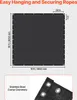 Diagram showing dimensions and features of a black shade sail. Produktbild-Vorschau