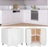 A collage showing a white kitchen cabinet assembly and two separate views of a white corner kitchen cabinet. Voir les images du produit