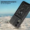 A rugged phone case with a ring holder is shown in a snowy, outdoor environment. Produktbild-Vorschau