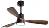 A modern ceiling fan with wooden blades and a black base, featuring an integrated LED light. Produktbild-Vorschau