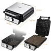 A collage of images showing a waffle maker from different angles, including dimensions. Podgląd zdjęcia produktu