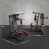 Two multi-functional home gym stations are shown against a gray concrete wall and black floor. Náhľad obrázku produktu