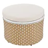 A round, woven ottoman with a cushioned top, presented against a white background. Voir les images du produit