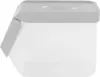 A clear, studio shot of a transparent storage container with a gray lid. Voir les images du produit