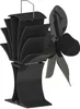 A black stove fan with four blades is shown against a white background. Produktbild-Vorschau