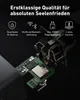 Close-up view of electronic components with German text overlays and icons highlighting product features. Produktbild-Vorschau