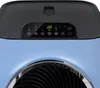 A close-up view of the control panel and top section of a blue air conditioner. Produktbild-Vorschau