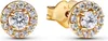 A pair of gold stud earrings with clear stones, displayed on a white background. Produktbild-Vorschau