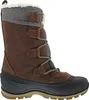 A side view of a brown winter boot with gray fabric accents and white faux fur trim. Anteprima dell’immagine prodotto