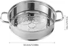 A stainless steel steamer pot with dimensions indicated. Podgląd zdjęcia produktu