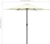A standalone image of a sand-colored umbrella with its pole, against a white background. Dimensions are indicated by measurement lines and text. Voir les images du produit