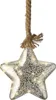 A silver star-shaped Christmas decoration with LED lights hanging from a rope. Produktbild-Vorschau