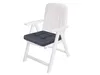 A white plastic garden chair with a dark gray cushion. Podgląd zdjęcia produktu