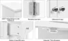 A collage of close-up images showcasing the features of a white bathroom cabinet. Produktbild-Vorschau