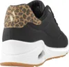 Side view of a black sneaker with leopard print accent. Voir les images du produit
