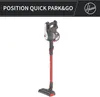 A Hoover H-FREE 100 HF122AH 011 Titan cordless vacuum cleaner is shown against a white background. A black banner at the top of the image contains white text and the Hoover logo. Produktbild-Vorschau