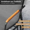 Close-up of a chair armrest with text overlays highlighting features. Produktbild-Vorschau