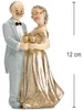 Tortenaufsatz goldenes Hochzeitspaar mit Maßangabe 12 cm Höhe, detailreiche Figur mit festlicher Kleidung und Sektgläsern. Anteprima dell’immagine prodotto