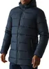 A man wearing a blue puffer jacket.