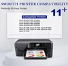 A printer is shown with a list of compatible printer models displayed above it. Produktbild-Vorschau