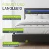A close-up view of a bed with features highlighted by text overlays. Náhled obrázku produktu