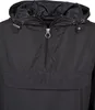 Close-up of the front of a black hooded jacket. Produktbild-Vorschau