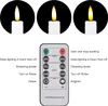Three LED candles with flames and a remote control with various function buttons and labels. Podgląd zdjęcia produktu