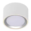 A white cylinder-shaped LED ceiling light with a silver trim around the light source. Produktbild-Vorschau