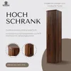 A tall, dark brown cabinet with a fluted design and a single door, presented with descriptive text and detail shots. Produktbild-Vorschau