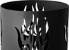 A close-up view of a black metal fire pit with flame cutouts. Produktbild-Vorschau