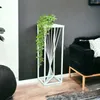 A white metal plant stand with a trailing green plant sits next to a black sofa in a room with a dark gray wall. Anteprima dell’immagine prodotto